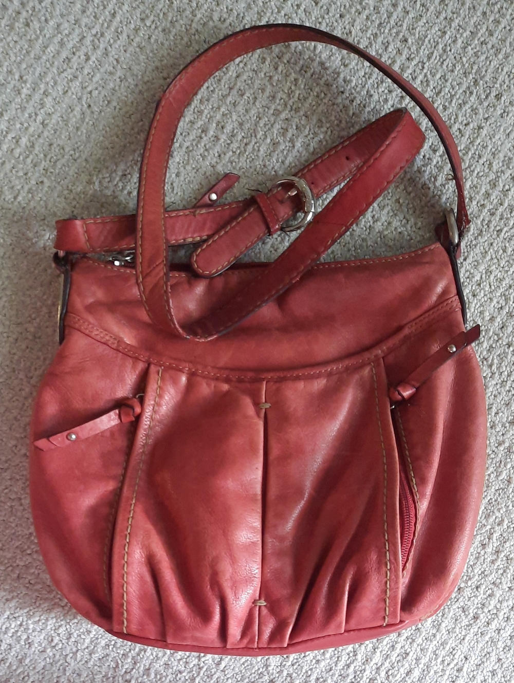 Tignanello Red Brick Leather Shoulder Crossbody Bag